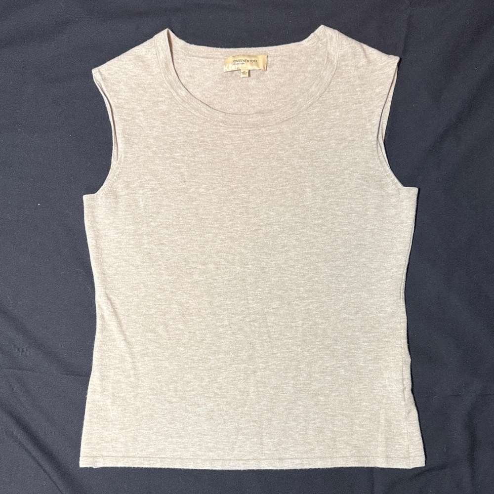 Jones New York Tan Sleeveless Soft Sweater Top Size Medium